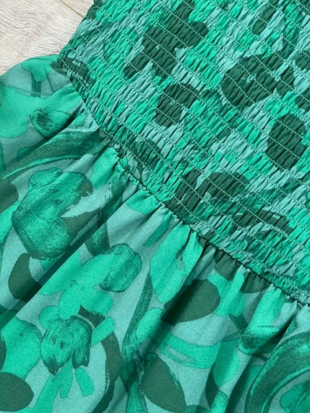 Sugarlips Emerald Green Floral Smocked Tiered Midi Dress Puff Sleeve Small - Picture 7 of 14